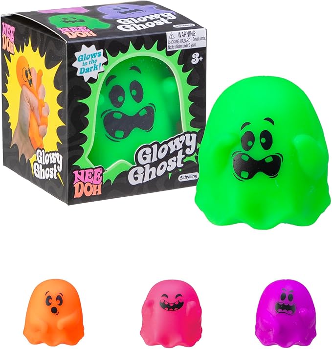 Schylling NeeDoh Glowy Ghost - Halloween Squeeze Toy - 3" Tall - Color May Vary (Pack of 1)