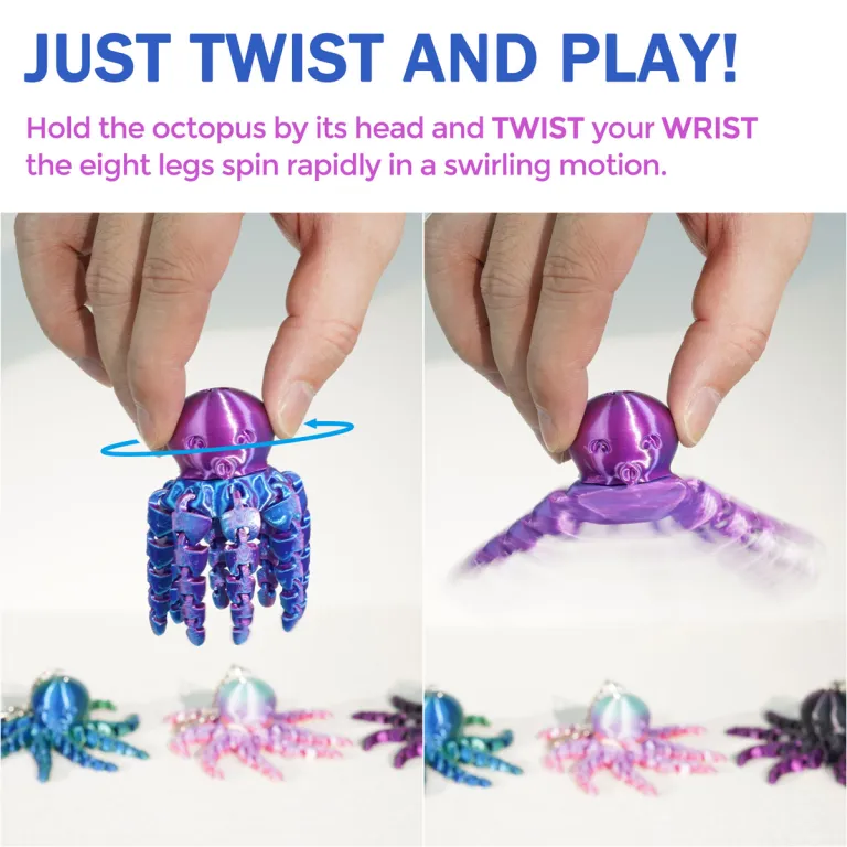 Octopus Fidget Keychain – 3D Printed Sensory Stress Relief Toy